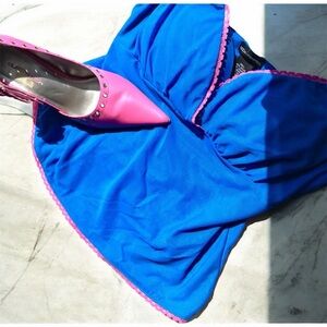 Moda Int for Victorias Secret Cami with Built in Bra Royal Blue with Pink 💙💗SZ M